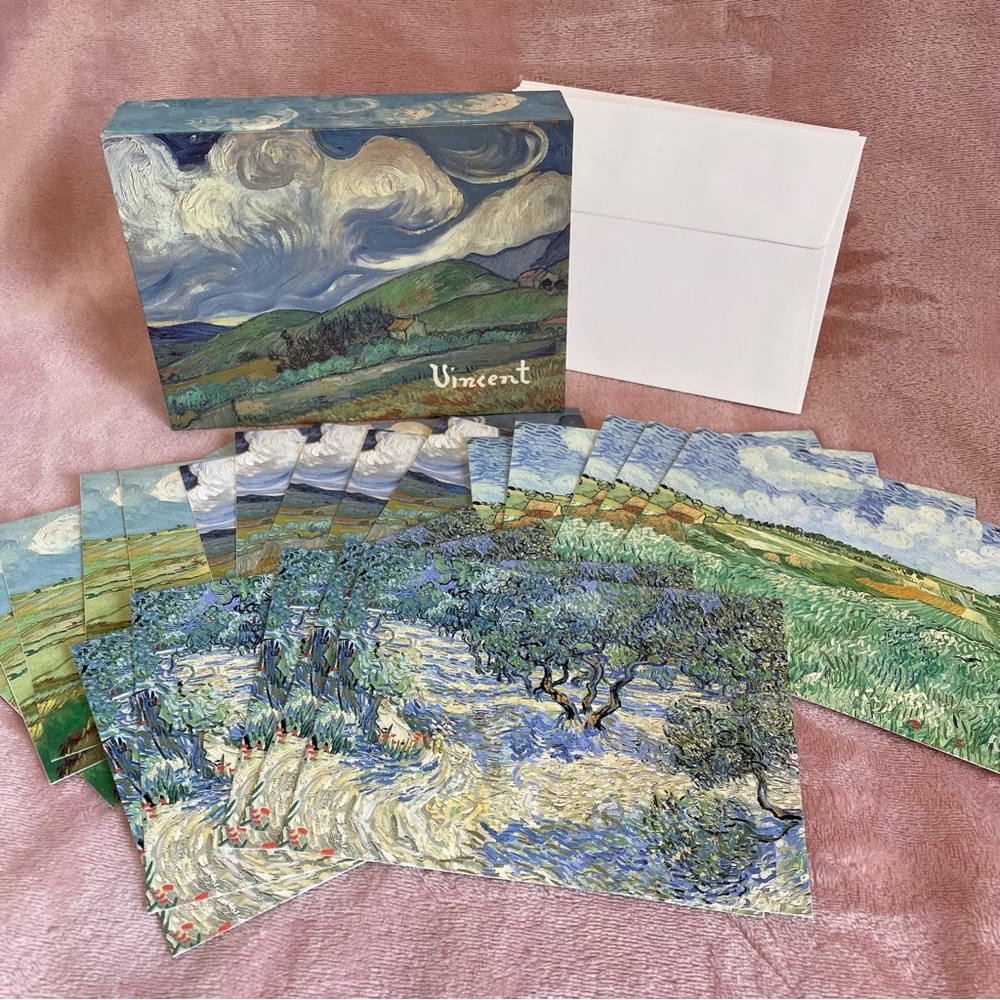 Vintage 1997 Vincent Van Gogh Note Cards in Keepsake Box 4 Designs w Envelopes